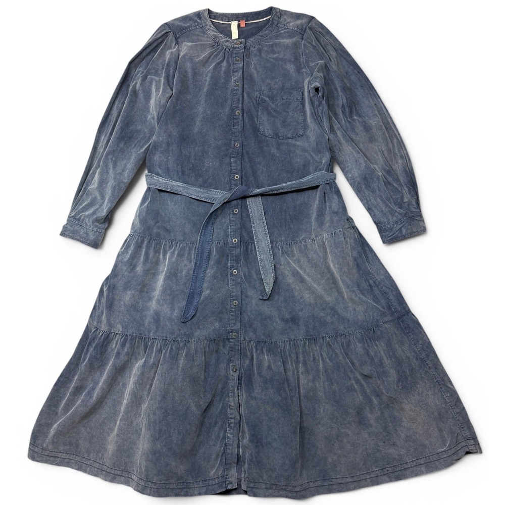 Anthropologie PILCRO Marta Tiered Corduroy MIDI Dress cotton Blue Womens Medium
